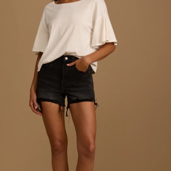 NWT Lulus Fly Style Off White Flutter‎ Sleeve Tee - Small - Picture 2 of 14